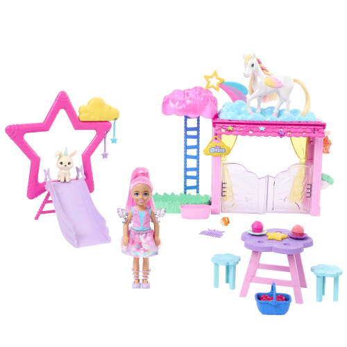 Barbie Chelsea Doll & Baby Pegasus Playset with Stable, Magic Shower, Winged Horse Toys