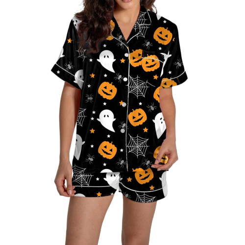 ChenYiFH Under $12 Womens Silk Satin Pajamas Set Short Sleeve Sleepwear Button Down Loungewear 2 Piece Pjs Shorts Set Plus Size Orange M