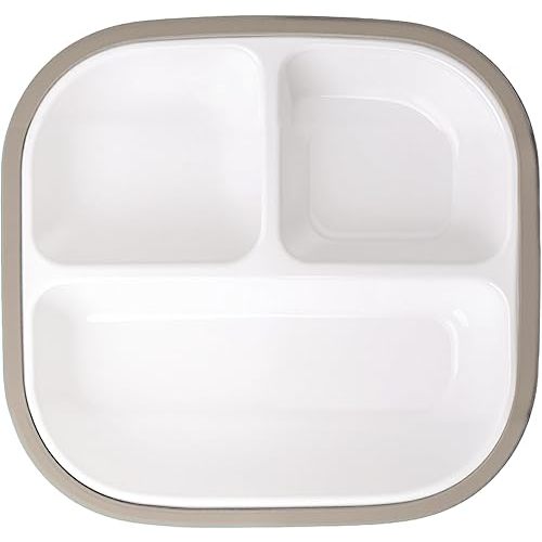BABELIO 8'' Toddler Porcelain Plates with Silicone Suction Sleeves, Lead & BPA Free, Divided, Microwave & Dishwasher Safe, Stay Put, Suitable for Kids/Babies, Silver Gray