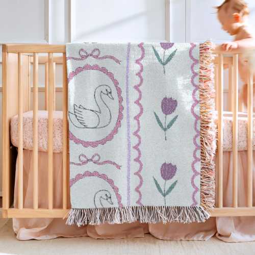 Swan Baby Blanket Girls Swan Nursery Decorations Personal Baby Shower Gift Newborn Keepsake Gift Baby Girl Gift Floral Woven Blanket