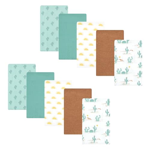 Hudson Baby Unisex Baby Cotton Flannel Burp Cloths, Desert Cactus 10-Pack, One Size