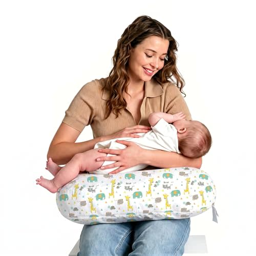 Little Grape Land Nursing Pillow for Infants, Extra Firm Breastfeeding Pillows, Baby Pillow for Nursing, Bottle Feeding with Machine Washable Cover & Breathable Filling (Woodland)