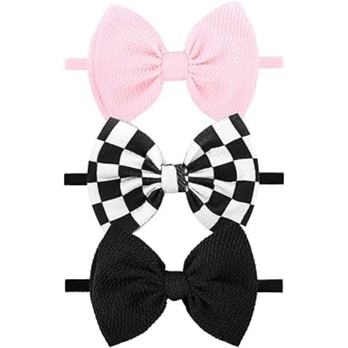 YanJie 3PCS 4.5’’ Checkered Bows for Baby Girls Headbands Pink Headband Black Hair Accessories for Girls Newborn Girl Clothes Baby Girl Outfits