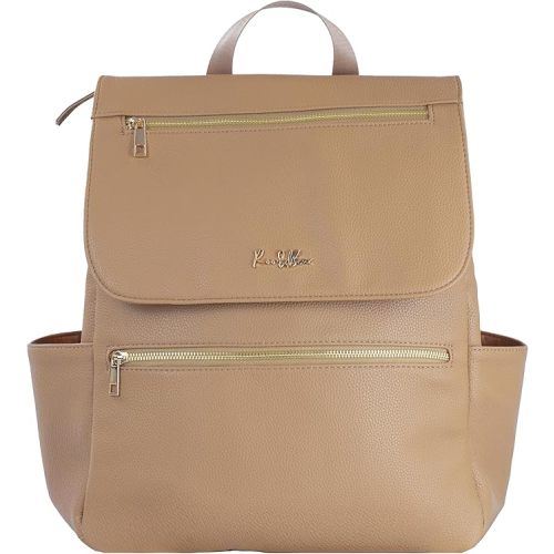 Premium Vegan Leather Diaper Bag Backpack – Large Designer Baby Bag, Stylish Diaper Backpack with Stroller & Crossbody Straps & Multiple Compartments (Tan Brown)