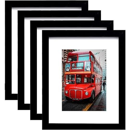 8x10 Picture Frame Set of 4,Black Photo Frame with Mat Display Pictures 5x7 or 8x10 Without Mat,PVC Glass,for Wall Home Office Décor