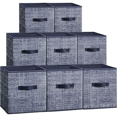 SONGMICS Storage Cubes, 10.2 x 10.2 x 11 Inches Non-Woven Fabric Bins with Double Handles, Set of 8, Closet Organizers for Shelves, Foldable, for Clothes, Misty Blue UROB826I01