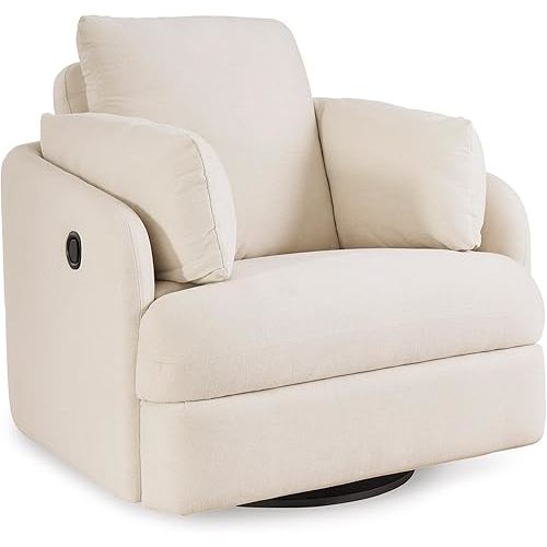 Signature Design by Ashley Modmax Coastal Press-Back Swivel Glider Rocker Recliner with Machine Washable Cover, Hidden Storage Compartments and 2 Bolster Pillows, Beige