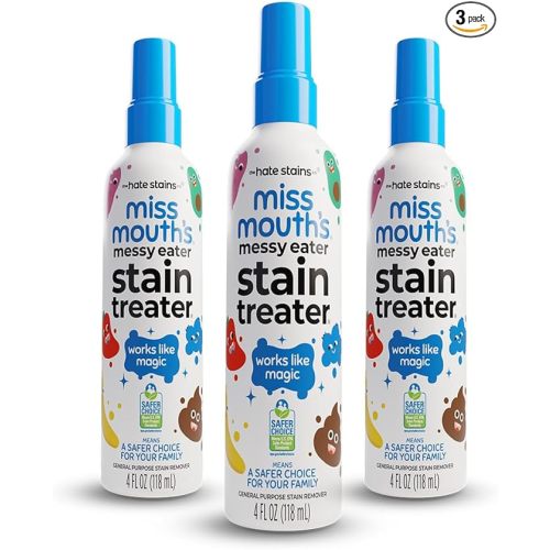 Miss Mouth's Messy Eater Stain Treater Spray - 4oz 3 Pack Stain Remover - Newborn & Baby Essentials - No Dry Cleaning Food, Grease, Coffee Off Laundry, Underwear, Fabric