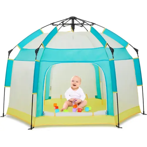 Baby Playpen with Canopy, Portable Baby Beach Tent, Toddler Play Yard Indoor and Outdoor, Foldable Mosquito Net for Infant - Green