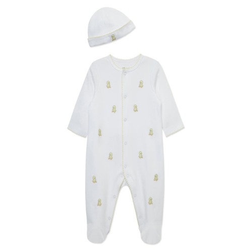 Sweet Ducks Embroidered Cotton Footie & Hat Set