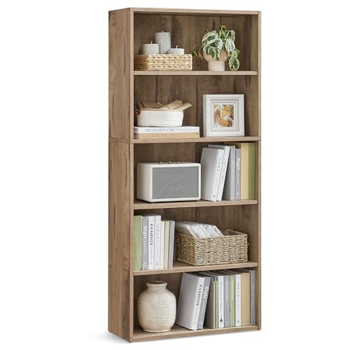 VASAGLE Custos Collection - Bookshelf, 5-Tier Bookcase, Book Shelf, Open Storage Shelf, 9.4 x 23.6 x 52.8 Inches, for Living Room, Home Office, Dinning Room, Camel Brown ULBC165T50