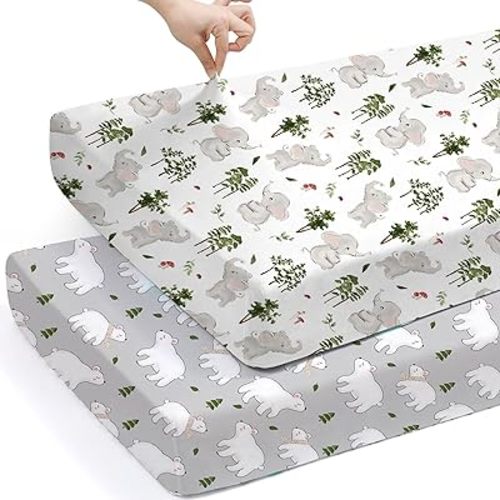 BROLEX Baby Fitted Crib Sheets: Kid Crib Sheets - Set of 2 for Toddler Standard Size Crib Mattress for Boys and Girls - Jersey Knit Crib Bed Sheets Elephants&Bears