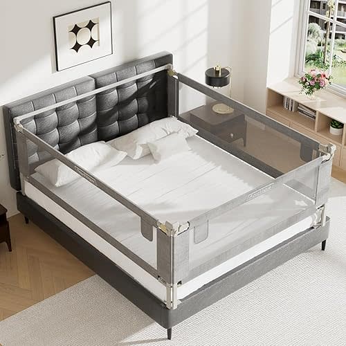 3-Pack Bed Rails for Toddlers with Headboard Rod - Height Adjustable Toddler Bed Rail Guard Specially Designed for Full Size (74.8 x 74.8 x 54 Inch)