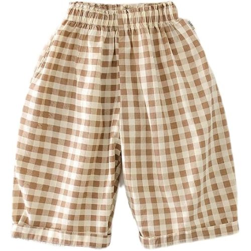 Spring Autumn 6Months-4Years Toddler Thin Cotton Plaid Elastics Pants for Baby Boys and Girls
