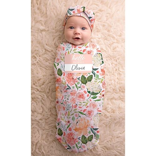 Itzy Ritzy® 2-Piece Peach Floral Baby Cocoon and Hat Set