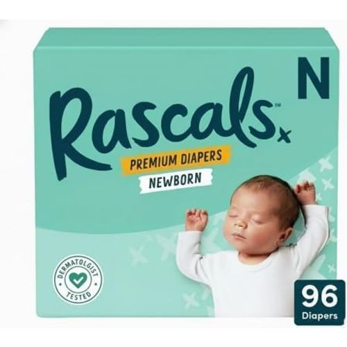 Rascals Premium Diapers, Size NB, 96 Count