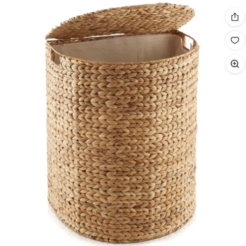 Casafield Cesto para la Ropa Sucia de Media Luna con Tapa y Bolsa Extraíble - Clasificador de Cesto para la Ropa de Jacinto de Agua Natural Tejido para Ropa