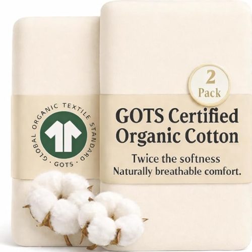 GOTS Organic Bedside Bassinet Sheets Fits 35x19 and 33x20 Compatible with Most Popular Bedside Sleepers, Premium Weight Plush - Ultra Breable Long Stable Turkish Cotton
