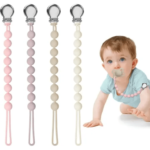 Pacifier Clips for Baby Girl Boy, Silicone Binky Holder for MAM Pacifiers, Baby Newborn Essentials Shower Birthday Gift (4-Pack)