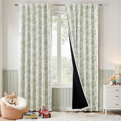 JINCHAN 95% Blackout Nursery Curtains 84 Inches Long, Bunny Woodland Toile Easter Decor Curtains Sage Green on Beige Animal Printed Drapes Bedroom Spring Decoration Farmhouse Window Treatment 2 Panels