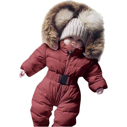 Outerwear Romper Coat Warm Infant Baby Jacket Snowsuit Girls Hooded Jumpsuit Girls Snow for Kids (Brown, 12-18 Months)