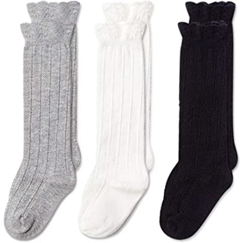 EPEIUS Baby Knee High Socks - Baby Girls Seamless Tube Ruffled Stockings Cotton Long Socks Over the Knee Sox 0-6 Years