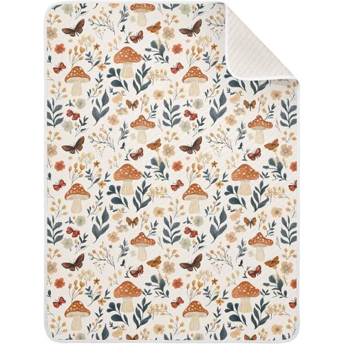 Vintage Mushroom Butterfly Wildflower Baby Swaddle Blanket for Boys and Girls, Muslin Baby Receiving Swaddle Blanket, Soft Cotton Nursery Swaddling Blankets for Newborn Toddler Infant