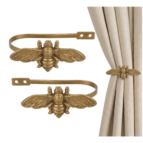 2 PCS Bee Curtain Holdbacks Antique Brass Gold