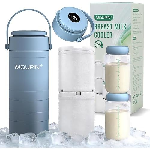 MQUPIN Breast Milk Cooler 20oz with Temperature Display 24Hours 360° Total Cooling Milk Bottle Storage Cooler Breast Milk Cooling Cup for Travel Outdoor (Blue)
