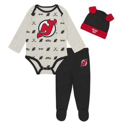 Newborn New Jersey Devils  Outerstuff Heathered Bone Huddles and Giggles Three-Piece Set