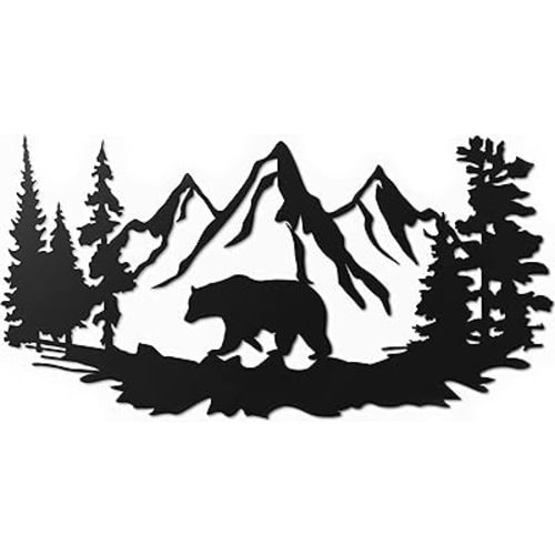 Vivegate Bear Wall Decor – 17.5”X9” Bear Wall Art Decorations for Cabin Hunting Pine Tree Cabin Lodge Metal Wall Decor
