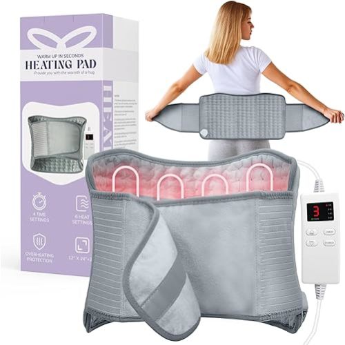 Large Heating Pad for Back Pain & Period Cramps, Neck Shoulder Heat Therapy Pad with 6 Temp Settings & 4 Timer, Auto Shut Off, Machine Washable, Gift for Women， Men