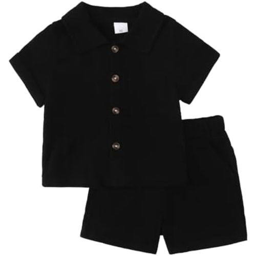 XFGLCK Toddler Boy Girl Summer Clothes Cotton Linen Short Sleeve Shirt Shorts Set Unisex Casual Outfit 9M-4T
