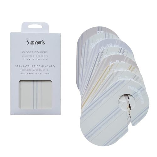 3 Sprouts Baby Closet Dividers 8-Piece Set Newborn to 2T - Double-Sided Organizer for Nursery Clothing Storage - Stripe