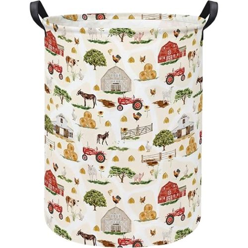 Baby Laundry Hamper kids laundry Basket Waterproof Storage Bin for Bedroom Clothes Organizer Basket Woodland Animals Room Décor(Farm)
