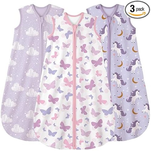 Yoofoss Baby Sleep Sack 0-6 Months Wearable Blanket for Babies 100% Organic Cotton 2-Way Zipper TOG 0.5 Toddler Sleeping Sack 3 Pack, Comfy Lightweight Sleep Sacks