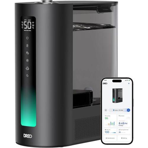 DREO 6L Humidifiers for Bedroom, Smart Warm & Cool Mist for Large Room, 60Hr Quiet Runtime for Baby, Plant, Humidity Sensor, Indicator Light, 12H Timer, Google/Alexa, Black