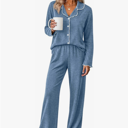 WIHOLL Women's Pajamas Sets Cute Ruffle Long Sleeve Button Up 2 Piece Pjs