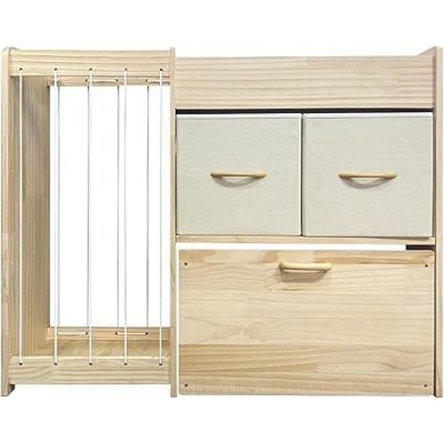 Toy Organizer and Stuffed Animals Storage, All-in-One Toy Storage with Stuffed Animal Holder, 2 Drawers, Movable Toy Chest & Top Shelf, Solid Wood Bedroom Toy Storage Organizer