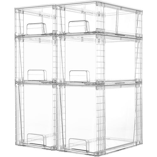 Vtopmart 6 Pack Clear Stackable Storage Drawers,Easy to Assemble Bathroom Organizers and Storage with handles,Plastic Drawers for Kitchen Pantry,Cabinet,Under Sink Organization
