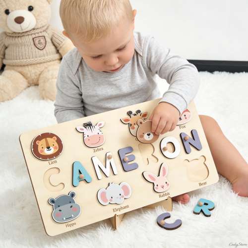 Personalized Easter Puzzle, Wood Name Puzzle, Newborn First Easter Gift, Boys Girls Easter Puzzle, Shower & First Easter Gift