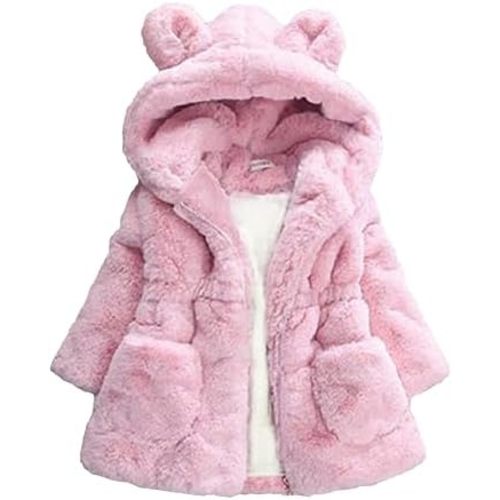 Kids Girls Winter Warm Coats Jacket Clothes Outwear Overcoat Ear Hooded Faux Fur Thicken Fleece Toddler