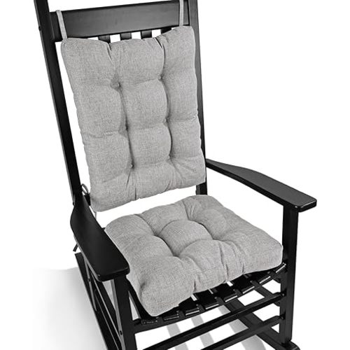 BUYUE Chair Cushion Set for Rocking Chair, Back Pillow & Seat Cushion with Ties, Original Woven Fabric Non-Slip Chair Pads for Elderly Sitting, Light Gray