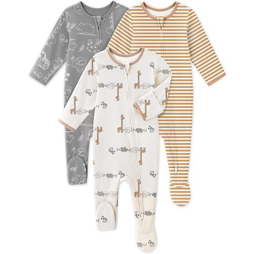 Baby Sleepers 3 Pack Cotton Pajamas for Newborn 0-3 3-6 6-9 Months Boys Girls Clothes Sleep 'N Play Footie PJs