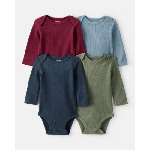 Baby Boy 4-Pack Long-Sleeve Multipack Bodysuits - Blue/Red/Navy/Green | Carter's