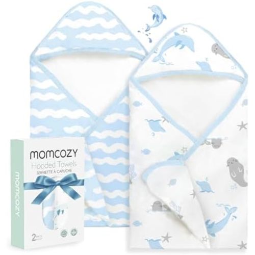 Momcozy Baby Towels, Soft Absorbent Bath Towel for Newborn&Toddler, Whale