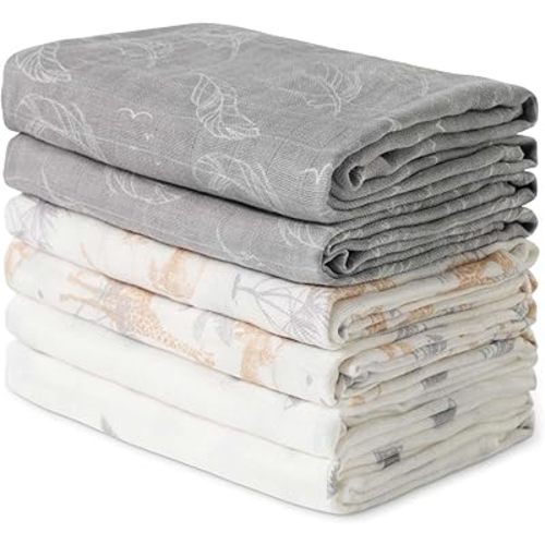GLLQUEN BABY Receiving Blanket Boy Cotton Muslin Swaddle Blankets Girl Newborn Squares Breathable & Soft Thin Baby Blankets Cloths Double Absorbent Infant Swaddling Wrap - 6 Pack(Jungle)