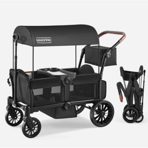 HARPPA | All-Terrain Wagon Stroller for 2 with Canopy – Foldable 2-Seat Wagon for Beach, Park & Camping Adventures