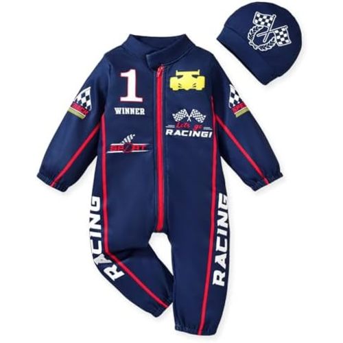 0-24 Months Baby Boy Romper Race Car Outfit Infant Long Sleeves Zipper Jumpsuit