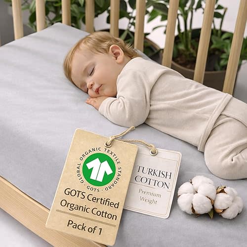 GOTS Organic Cotton Crib Sheets, Aegean Heritage Turkish Cotton 200GSM, Quality at First Touch,1 Pack Toddler Bed Fitted Mattress Sheets for Boys, Girls Cute Breathable Soft